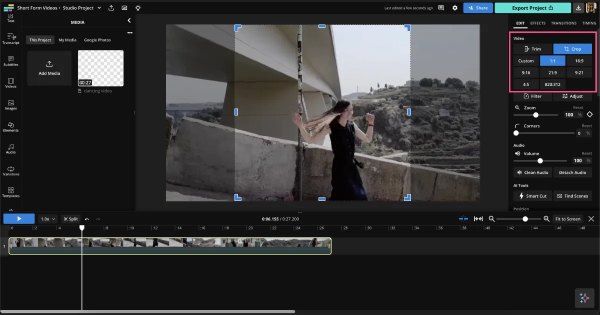 Online ořezávání videa Kapwing