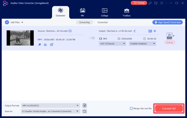 Salvează videoclipul nou Anyrec