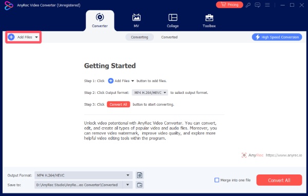 Legg til filer AnyRec Video Converter