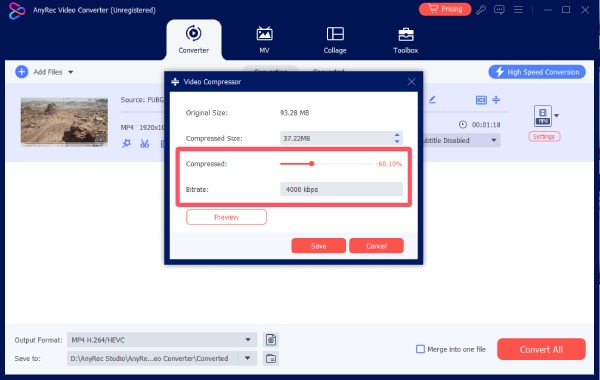 Bitrate-krymping av video AnyRec-videokonverterer