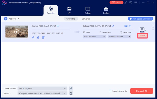 Videoinnstillinger AnyRec Video Converter