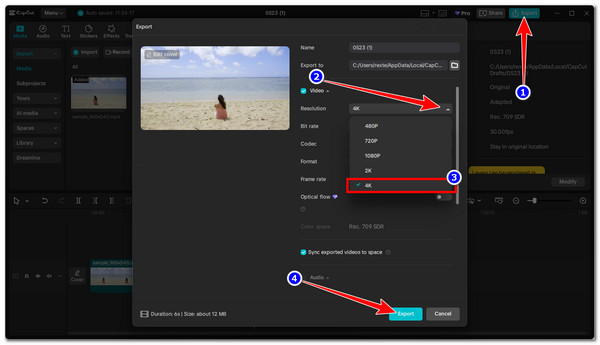 CapCut videó exportálása 4K-ba