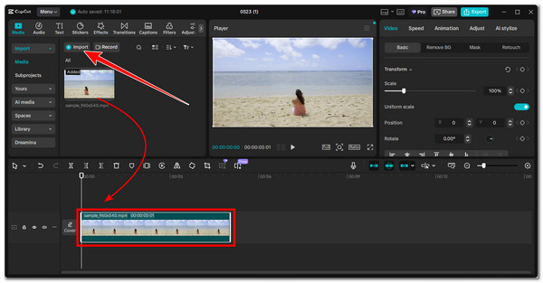 CapCut videó importálása