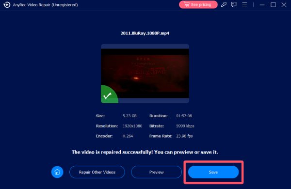Enregistrer la vidéo restaurée Anyrec