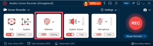 Åpne webkamera Anyrec