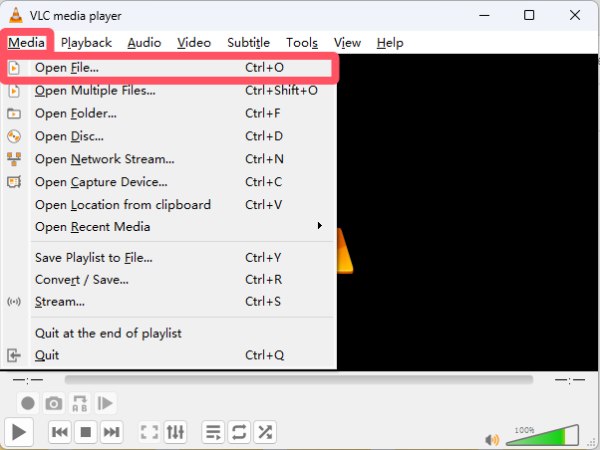 افتح ملف VLC