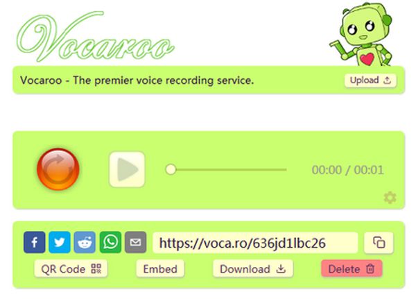 שתף את Vocaroo Recordings פלטפורמות חברתיות