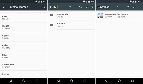 Android DCIM फोल्डर सेविंग फोटो वीडियो