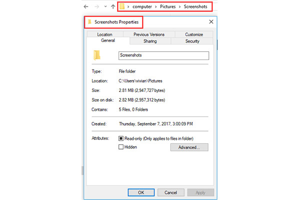 Aktuální poloha Uložit snímky obrazovky Windows