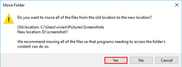 Se alterar o local das capturas de tela do Windows